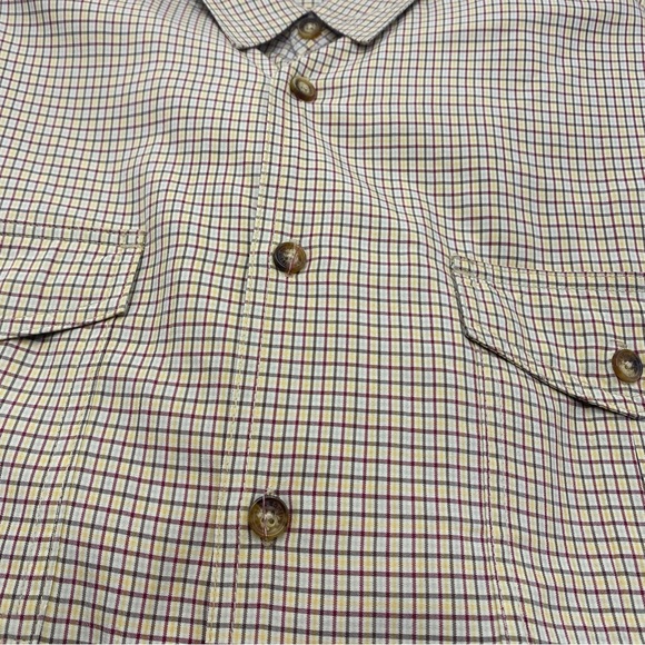 Orvis Men’s Extra Large Plaid Long Sleeve Shirt RN#70534 XL Beige Yellow Button - Picture 6 of 8